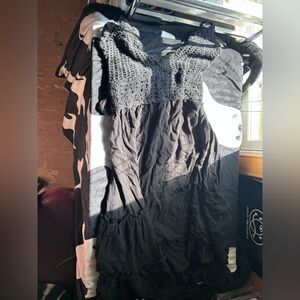 Hippie black dress with stitch design top boho flowy dress